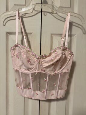 Victoria's Secret Light Pink Floral Embroidered Bustier